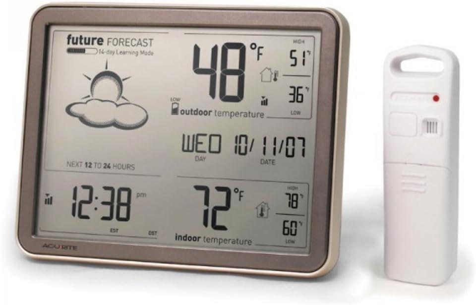 AcuRite 75077A3M Self-Learning Forecast Wireless Weather Station with Large Display and Atomic Clock, Black