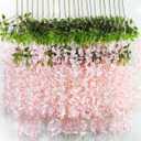 Wisteria Hanging Flowers 12 Pack Artificial Flowers Fake Wisteria Vine Rattan Hanging Garland Silk Flowers String for Party Home Wall Greenery Wedding Decor (Light Pink)