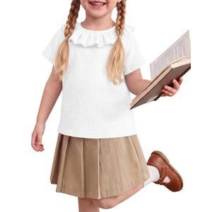 YooAurvox Girls Ruffle Collar Back to School Shirt, White, 4T