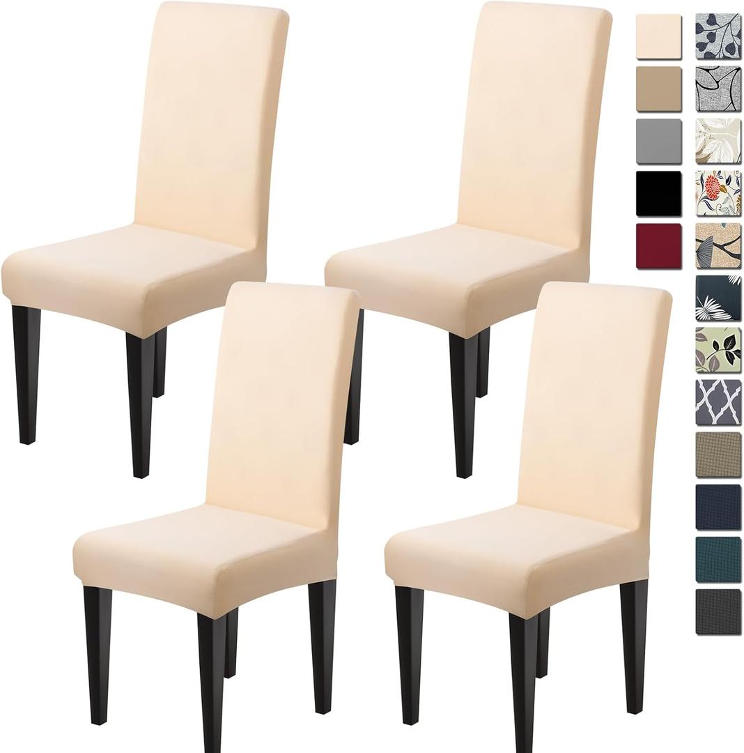 Dioxide High Stretch Chair Covers for Dining Chairs, Washable Dining Chair Covers Set of 4, Soft Dining Chairs Seat Covers, Parsons Chair Slipcover Protectors for Home Hotel Restaurant Banquet (Beige)