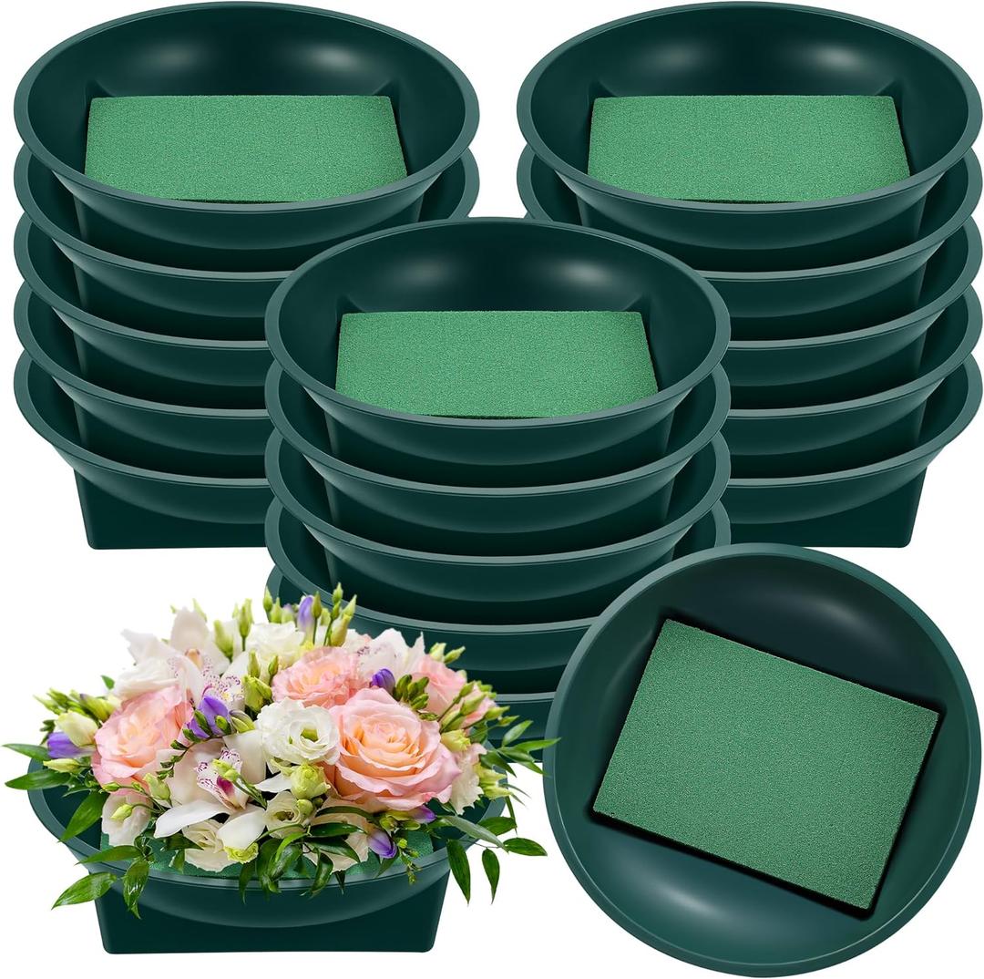 Hahood 16 Sets Flower Foam Blocks with Bowl Kit Square Floral Foam Blocks Floral Arrangement Round Bowls DIY Floral Foam for Flower Arrangements Birthday Wedding Party Decoration Table Centerpiece