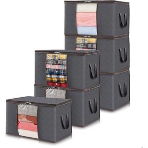 6pcs/Set 60 * 40 * 35cm Clothes Storage Bags Upgraded Foldable Fabric Storage Bags Storage Containers for Organizing Bedroom (Color : 6 pcs Grey)
