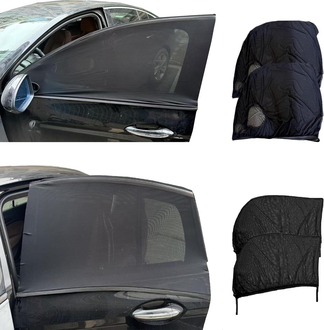 Car Window Screens for Side Windows, OUTTDID 4 Pack Side Window Sun Shades,Stretchy Mosquito Net Cover Fit Cars SUVs - Front & Rear