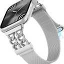 Metal Magnetic Band Compatible with Apple Watch Bands Women, Dressy Designer Stainless Steel Chain Mesh Loop Strap for iWatch, 38/40/41/42mm(Series 11 10) Silver