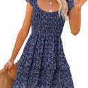 Fessceruna Womens Summer Ruffle Dresses Elastic Empire Waist A-line Layered Swing Flowy Mini Dress, XS