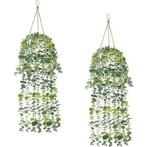 2 Pcs Fake Hanging Plants, Artificial Hanging Vines Plant, Faux Potted Eucalyptus Plants, Boho Home Decor for Indoor Outdoor, Wall Shelf Office Living Room Bedroom Bathroom Farmhouse Decorations
