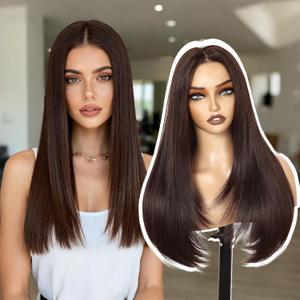 Worldnewhair Dark Chocolate Synthetic Wig 26 Inch - 13x4 HD Lace Front Wigs for Women, Pre Plucked Pre Cut Long Straight Heat Resistant Fiber Pre-Styling Hair for Daily