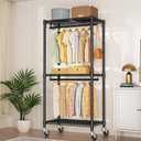 FUTASSI P3 Mini Rolling Clothes Rack, Clothing Racks for Hanging Clothes, Heavy Duty Garment Rack with Wheels, Freestanding Portable Closet Rack 23.6'' W x 14'' D x 78.5'' H, Max Load 430 Lbs, Black