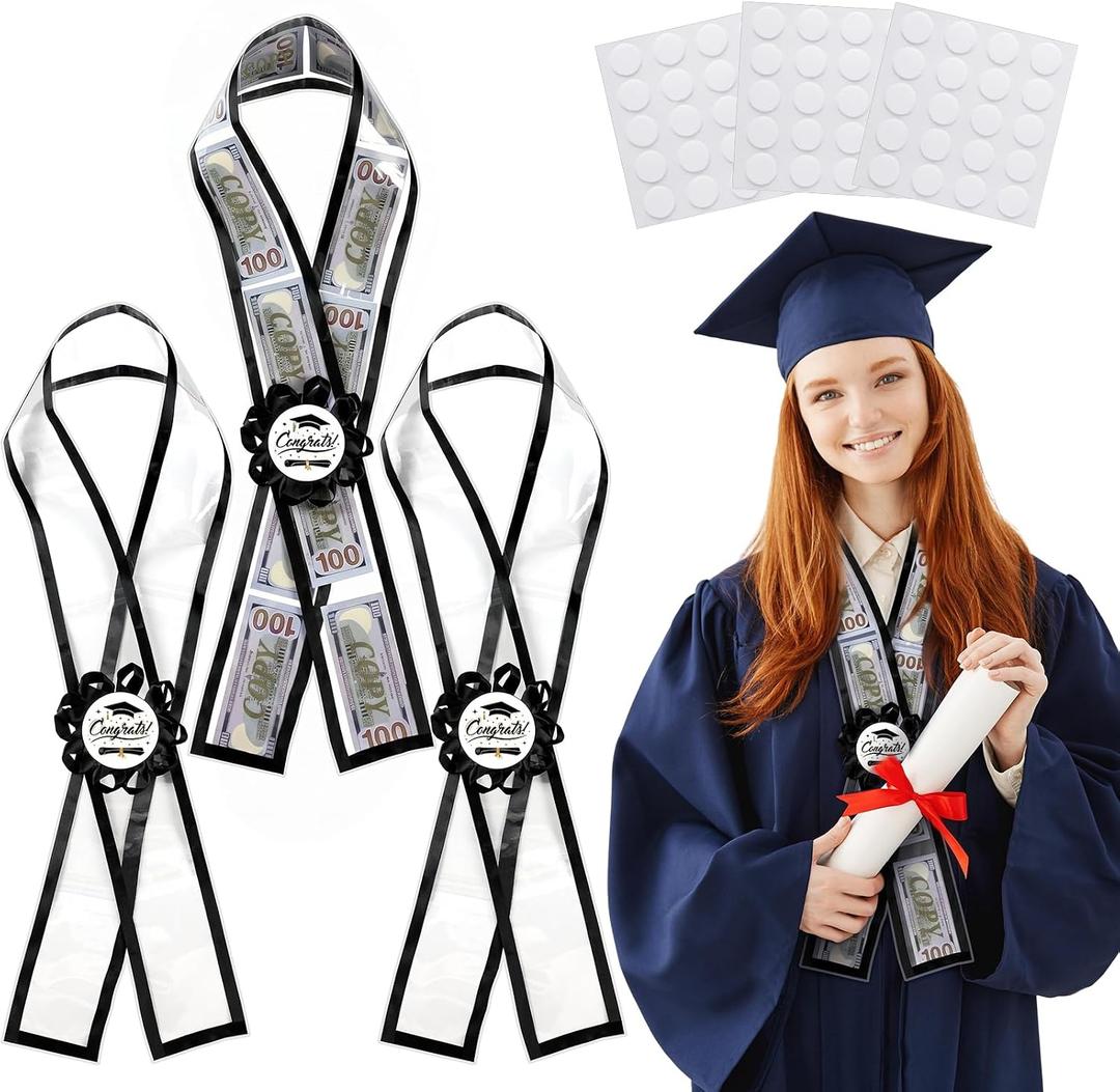 Fullhawl 3 Pcs 2026 Graduation Money Lei Shawl Class of 2026 Way to Give Cash Funny Gift Ribbon Lei Clear Cash Gift for High School College Graduation Party Supplies