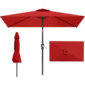 6.5x10FT Patio Umbrella, Outdoor Umbrella with Push Button Tilt and Crank, 8 Sturdy Ribs, UV Protection & Waterproof Market Umbrella for Pool, Backyard, Beach,Deck (Red)