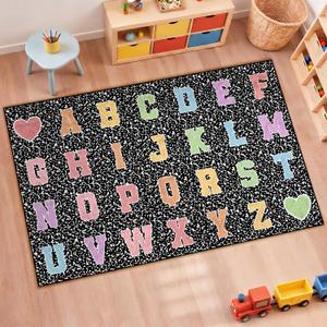Dunzy 4.92 x 7.55 ft Classroom Rug Composition Notebook Alphabet Rug Pastel Back to School Reading Calming Corner Decor Composition Carpet for Teaching and Playroom