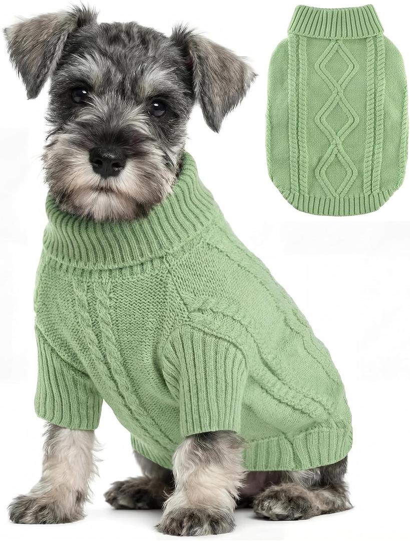 Small Dog Sweater Clothes Pullover Knitted Dog Coat Sweaters for Small Dogs Cats Girl Boy Thick Warm Puppy Clothes for Chihuahua Yorkie Bulldog Christmas Cold Weather Pet Outfits (S (Back: 11",Chest: 15", 5-12Ibs), Green)