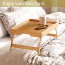 VERTORGAN 3 Pack Bamboo Bed Tray Table with Folding Legs, Breakfast Trays, Serving Tray, Laptop Tray for Working, Food Snack Tray for Bed and Sofa (Natural)