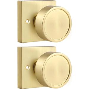 Haidms Brushed Gold Dummy Door Knobs, Half Brushed Brass No-Turning Dummy Knob for Closet Doors, Zinc-Alloy Single-Sided Door Locks (2 Pieces/1 Pair)