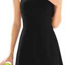 AIBIANOCEL Women's Square Neck Tennis Dress with Built in Bra & Separate Shorts Sleeveless Workout Athletic Golf Dress (X-Large, Black)