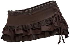 Verdusa Women's Cheetah Mini Micro Skirt Y2k Ruffle Lace Ruched Drawstring Tiered Skirts with Shorts S