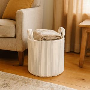 PUTSKA Blanket Basket  Round Storage for Toys and Blankets, Clothes, Stuffed Animals  Soft Baby Girl Basket for Nursery, Kids Room, Bedroom, Living Room  Regular, Cream