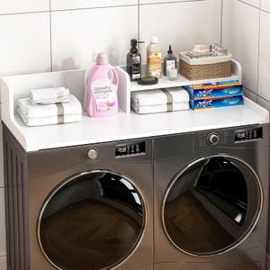 Wood Washer Dryer Countertop with Open Storage Shelf, 54", White