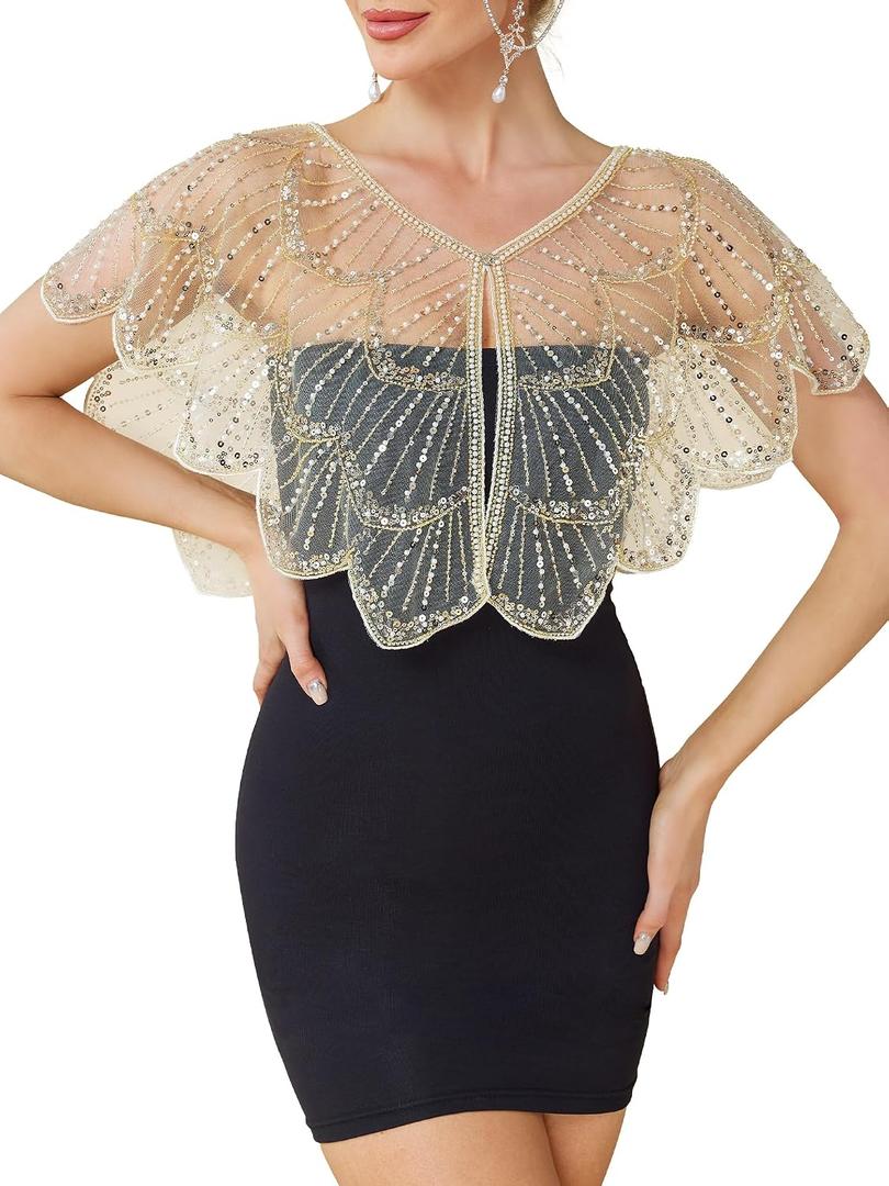 1920s Shawl Wraps for Women, Sequin Beaded Shawls and Wraps for Evening Dresses Party
