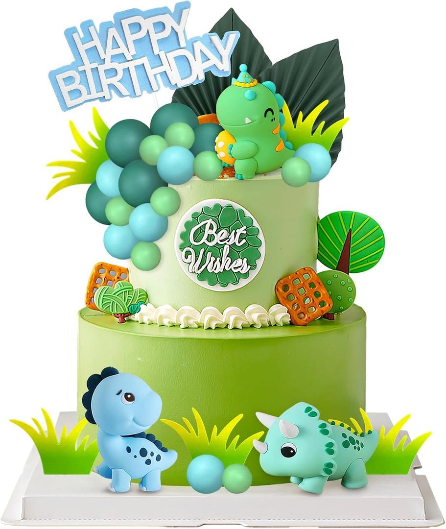 26 PCS Dinosaur Cake Toppers Cute Dinosaur Cake Decorations with Balls for Birthday Party Boy Girl Baby Shower Dinosaur Theme Party