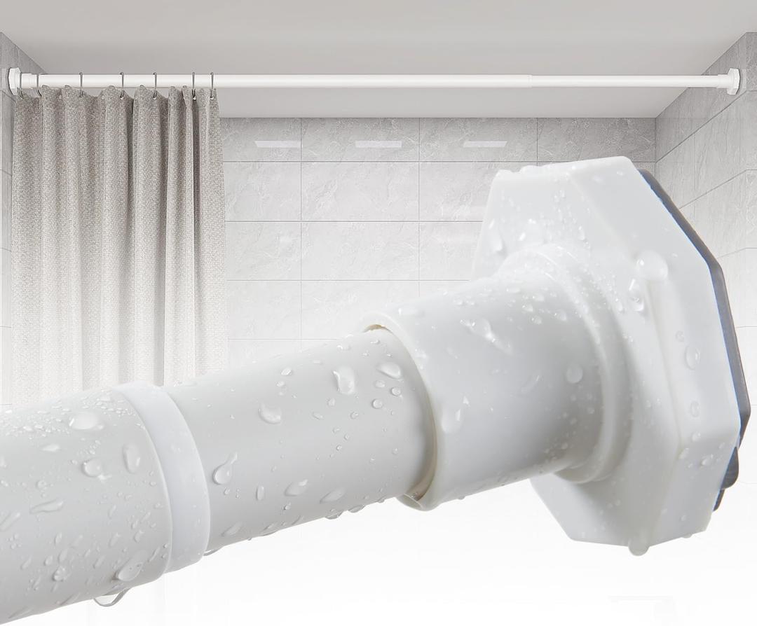 ALLZONE Tension Shower Curtain Rods No Drilling, 29 to 85 Inches, Spring Loaded Curtain Rods for Windows, Adjustable Shower Rod for Bathroom, Heavy Duty Tension Rod Fits Various Wall Types, White
