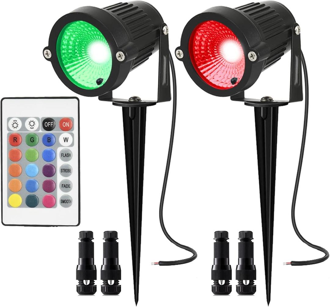 RGB Low Voltage Landscape Lights Color Changing 5W LED Landscape Lighting Outdoor Waterproof Remote Control for Garden Pathway Christmas Halloween Decorative Lighting, 2 Pack with Connector