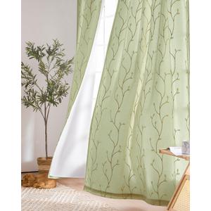 jinchan Boho Lined Sheer Curtains Floral Embroidered Sheers for Bedroom 96 Inch Length Embroidery Voile Leaf Drapes for Living Room Light Filtering Privacy Window Curtains 2 Panels Green, Size: 55"W x 96"L (Pack of 2)