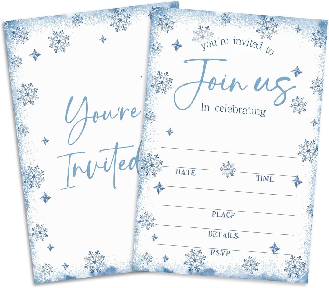 Blue Snowflake Christmas Invitations, Invitation Cards With 25 Sets Envelopes & Invitation Cards For Winter Dinner, Christmas Party, Party Dinner (4" X 6") -A08