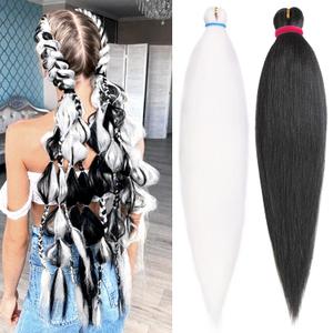 Leeven Black and White Braiding Hair Pre Stretched Ombre Jumbo Braiding Hair Extensions 26 Inch High Temperature Synthetic Fiber Hair Extension for Box (1B-60)