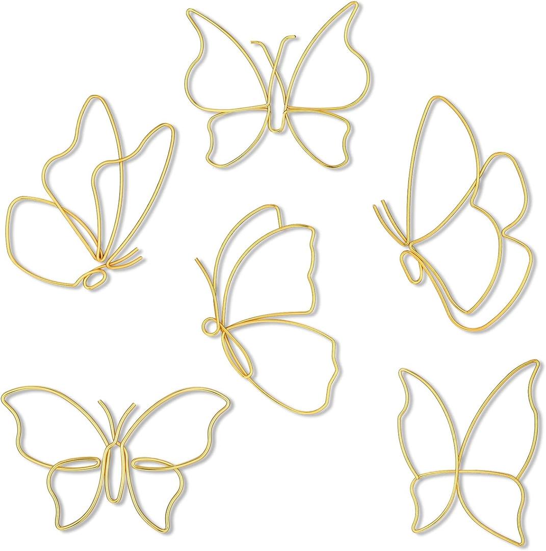 Hotop 6 Pieces Metal Butterfly Wall Decor Metal Wall Art Heart Hanging Decorations Wire Flowers Decals Decor for Kitchen Bathroom Indoor Outdoor Wedding Birthday Party(Classic,Gold)
