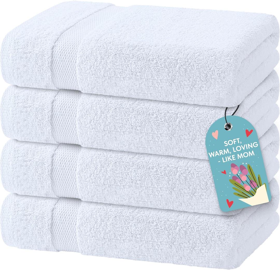 Wealuxe White Bath Towels Set of 4 27 x 54 Inch, 100% Ring Spun Cotton 650GSM, Extra Absorbent, Soft White Towels for Bathroom, Shower, Hotel, Spa