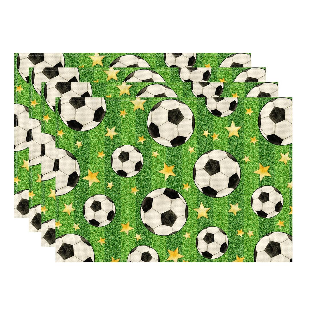 2 x XCHI Soccer Grass Stars Theme Placemats Set of 4 Table Mats for Game Day Soccer Party Home Kitchen Dining Table Decorations 12x18 Inch