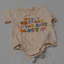 YOKJZJD Newborn Baby Girl Boy Happy Birthday To The Best Daddy Bubble Romper Short Sleeve Bodysuit Jumpsuit Summer Outfits (0-3 Months, Apricot)