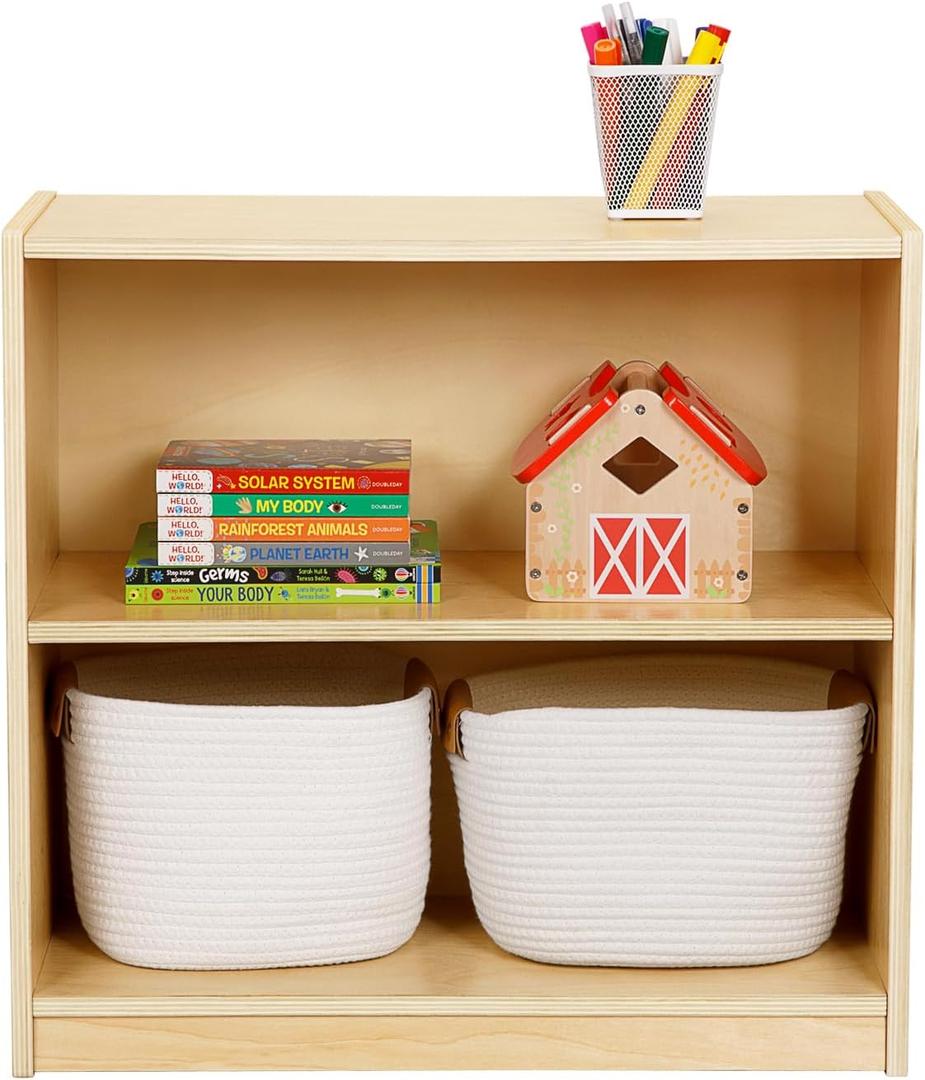 OOOK Montessori Toy Shelf, 2-Tier Wooden Storage Shelf for Kids, Modern Style, Kids Bookshelf and Toy Storage, Classroom, Kindergarten, Playroom, Daycare Center