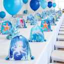 Clabby 12 Pcs Under the Sea Party Favors Bags Drawstring Ocean Theme Backpack Under the Sea Party Favors Supplies Fish Goodie Gift Bags Birthday Decorations (10 x 12 Inch)