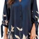 CUPSHE Women Mini Summer Dress Cover Up Oversize Floral Shirt 3/4 Sleeve Cuff Tie Button Down Beach Dresses Cover Up Top (Blue, XXL)