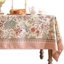 patdrea Designer Pink Linen Table Cloth for Sqaure Table,French Tablecloth with Birds Pattern,Small Colorful Decoration Cover for Kitchen Dining,Christmas,Party,Thanksgiving,55"x55"-Kulom a
