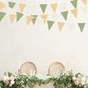32Ft Camping Party Decorations Olive Green Tan Brown Cream Neutral Triangle Flag Fabric Banner Pennant Garland Streamers for Woodland Birthday Jungle Baby Shower Safari Camper Bachelorette Decor