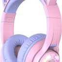 iClever Cat Ear Kids Bluetooth Headphones, LED Lights Up, 74/85dBA Safe Volume Limited, 50H Playtime,Bluetooth 5.2, USB C,Kids Headphones Wireless Over Ear for Travel iPad Tablet, Meow Macaron-Purple