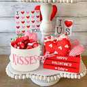 WATINC Valentines Day Candy Dish Mini Ceramic Bowl, Wishes Candy Cane Tiered Tray Decor,Love Heart Snack Sweets Table Shelf Accents Gift for Party Home Kitchen (Kisses)