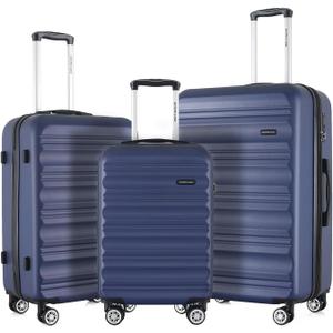 Luggage Set with Spinner Wheels and TSA Lock, 3 Pieces Expandable Hardside Suitcase for Travel, Hardshell Luggage Sets, 20", 24", 28", Navy
