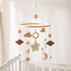 Baby Crib Mobile for Boys Girls, Gender Neutral Hand-Crocheted Mobile, Boho Nursery Mobile, Shower Set for Infant Bedroom Hanging DecorationCeiling Mobile - Moon, Stars, Clouds (Galaxy Crib Mobile)