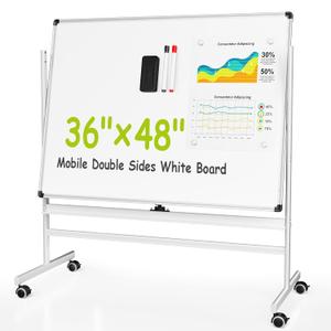 VUSIGN 36" x 48" Mobile White Board on Wheels, Double Side Dry Erase Board with Stand, Large Aluminum Frame Standing Rolling Whiteborad for Office, Home,School