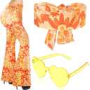 3 Pcs 60s 70s Outfit for Women Hippie Costume Set Disco Flared Pants Groovy Outfit Party Accessories M