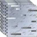 YMMXGE 10-Sheet Peel and Stick Backsplash Stone Marble Tiles, PVC Metal Wall Sticker for Kitchen 9.74 sq .ft (10, White Stone)