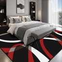 Classical Modern Black and Red Stripe Pattern Area Rug for Living Room 8x10 Outdoor Rug Non Slip&Non-Shedding Low Pile Indoor Large Carpets for Bedroom, Dining Room, Home Office, Bathroom