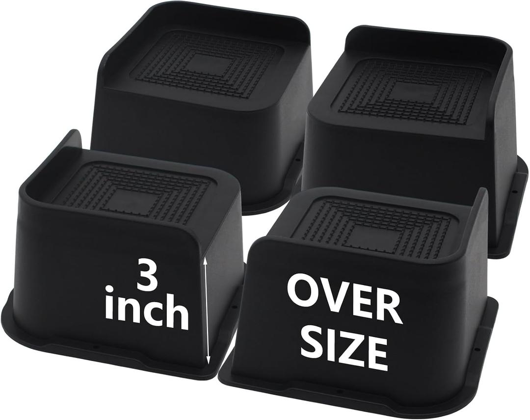 4 Pack Bed Risers 3 inch Heavy Duty, Oversized Furniture Risers, Black Bed Lifts Risers for Table, Sofa, Chair, Couch, Desk, Bed Frame Risers Supports Up to 6,500 Lbs