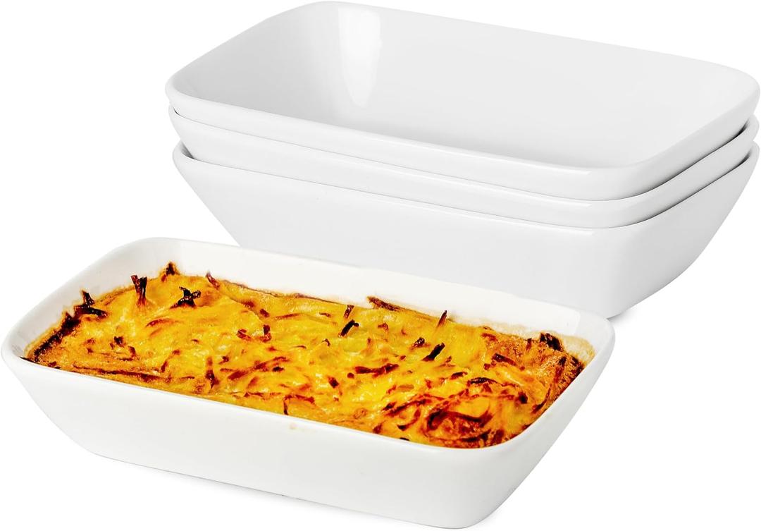 13.5oz Ceramic Small Baking Dish 4 Pack, 7  4.3 x 1.5 Inch Rectangle Baking Dish for Oven, Small Rectangle Ramekin, Individual Portion Casserole Dishes in Microwave Air Fryer Toaster Oven