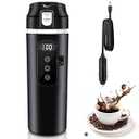 Electric Car Kettle 12V/24V Portable Mini Water Boiler Heated Travel Mug for Car, Smart Multiple Temperature Adjustable Coffee Tea Truck Cup (430 ML)