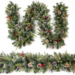 Christmas Garland Snowy 9ft with 50 Lights, Christmas Decor with 50 Light Timer for Mantle Staircase Indoor and Outdoor